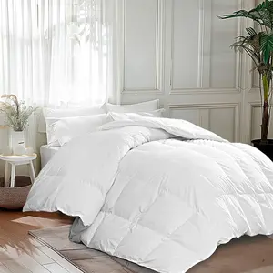 Luxurious Goose Feathers Down Fiber Comforter Twin Size 100% Cotton Duvet Insert, Hotel Quality Hypoallergenic Comforter, 43 oz All Medium Warmth 68 x 90 Inch White