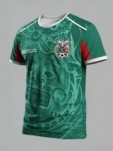 Men's 3D Football Jersey, Sports Jersey, Mexican Aztec Pattern, Round Neck Comfortable Sport Shirt, Athletic Tops, Athletic Activewear, Ideal for Soccer Training, Casual Parties, Athletic Training Apparel