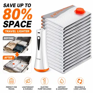 Vacuum Storage Bags with Electric Pump – 12 Pack Travel Compression Bags for Suitcase, Save 80% Space, USB Rechargeable Cordless Pump, Luggage Organizer for Clothes