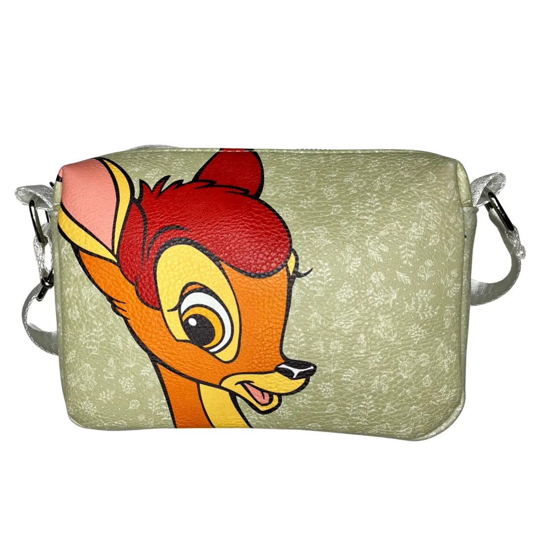 Women's Bambi and Thumper Artwork Print Vegan Leather Close-Up Horizontal Crossbody Wallet, Shoulder Strap, Crossbody Leather Bag