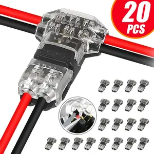 T2 Quick Connector, T Type 2 Pins Wire Splice Connectors, Solderless No Stripping 3 Way Wire Connectors for LED Strip Automotive, Waterproof Connector