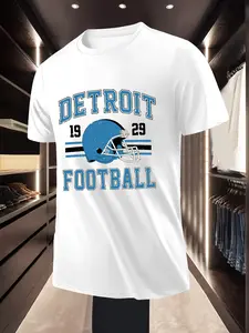 Vintage Sports Style Men's Detroit 1929 Football Helmet Printed Short Sleeve T Shirt