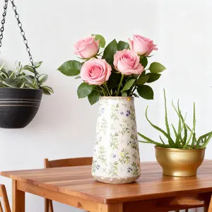 Vintage Ceramic Vase Ice Glazed Crackle Style, Large and Farmhouse Flower Pot, Tuscan Home Decor, Decorative Vase