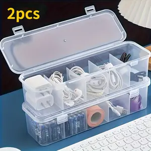2pcs Large-capacity cable management synthetic gem box with cover 2 specifications to choose from, 5 compartments are reasonably planned, and durable plastic materials are used. Whether it is office work scenes or home life scenes, it saves space