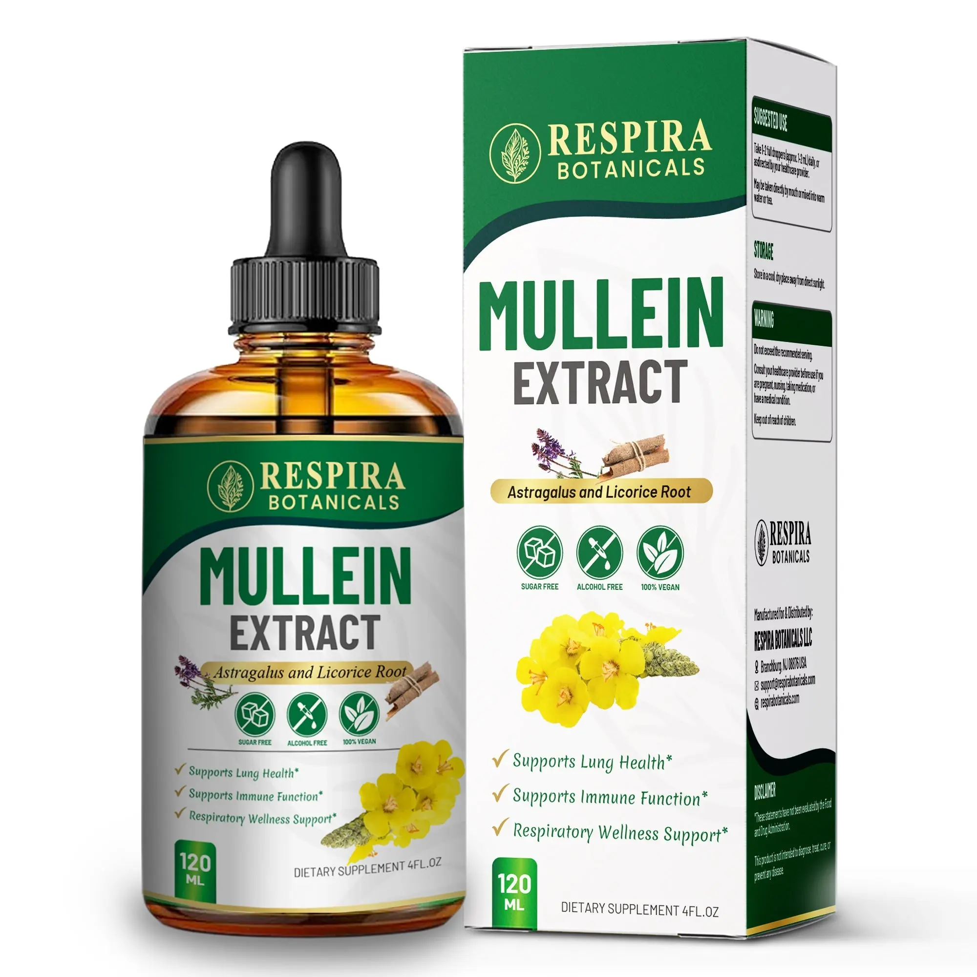 Mullein Leaf Drops - Lungs & Respiratory Support | 3-Herb Enhanced Formula, Vegan Liquid Drops, 4 Fl Oz