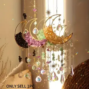 Moon Shaped Crystal Sun Catcher, 1 Count Colorful Hanging Decoration, Fantasy Crystal Pendant, Hanging Decoration for Home Room Garden Window Wall, Boho Decoration