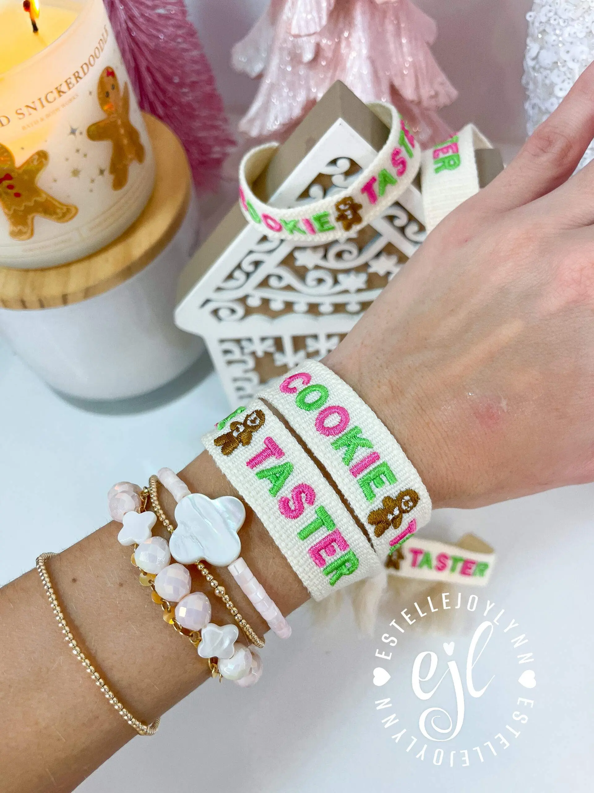 Gingerbread Man COOKIE TASTER Christmas Embroidered Charm Bracelet | Christmas Bracelet | Holiday Bracelets