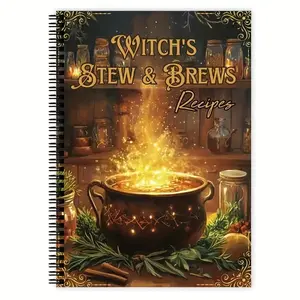 Witch Brewing & Stew Recipe Notebook, Workbook, Vintage Magic Cooking Handbook, Essential for Wicca Practitioners, Gothic Style, Durable Cover, Spiral Bound Notepad