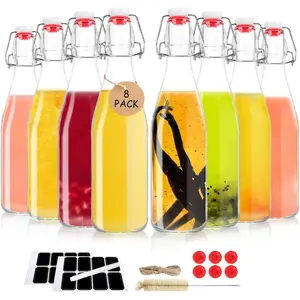 8 Pack 16oz Swing Top Glass Bottles with Air Tight Lids Kombucha Coquito Flip Top Glass Bottle Kefir Syrup Vanilla Extract  Brewing Bottles for  (16 oz 8 pack)