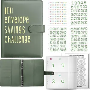 100 Envelopes Money Saving Challenge Book - A5 Budget Binder with 100 Pockets, Number Stickers and a Tracker Sheet, Green