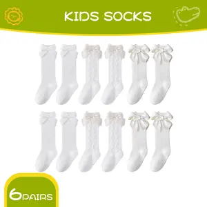 6pcs girly White Lace Princess Knee-High Socks with Bow Accents - Breathable, Thin Calf Socks for Spring & Summer Parties, Performances, and Gifts, Ruffled Lace Design, Perfect for Mary Jane or Pearl-Adorned Outfits