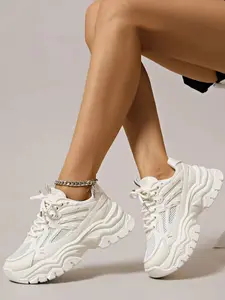 Women's Fashionable Lace Up Platform Sneakers, Thick Sole Sneaker, Casual Comfortable Sports Shoes for Daily Wear, Female All-match Round Toe Shoes for Daily Wear