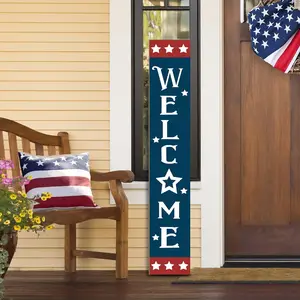Patriotic Wooden Porch Sign " 4th of July Independence Day Large Welcome Sign Memorial Day Vertical Indoor Outdoor Standing Sign For Garden  Yard Farmhouse