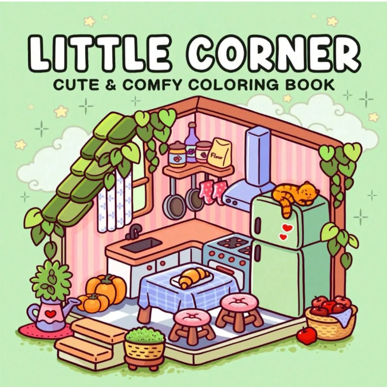 1pc LITTLE CORNER coloring book For Adults And Kids, Therapeutic Coloring Book, Illustrated Simple And Big Designs For Relaxat, Toys suitable for boys and girls, zero foundation drawing to relieve stress, Christmas gift, Back to school gifts, Art