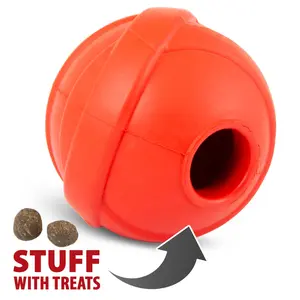 Jeffers Red Orbits Ball Natural Rubber Dental Treat Dispensing Dog Chew Toy