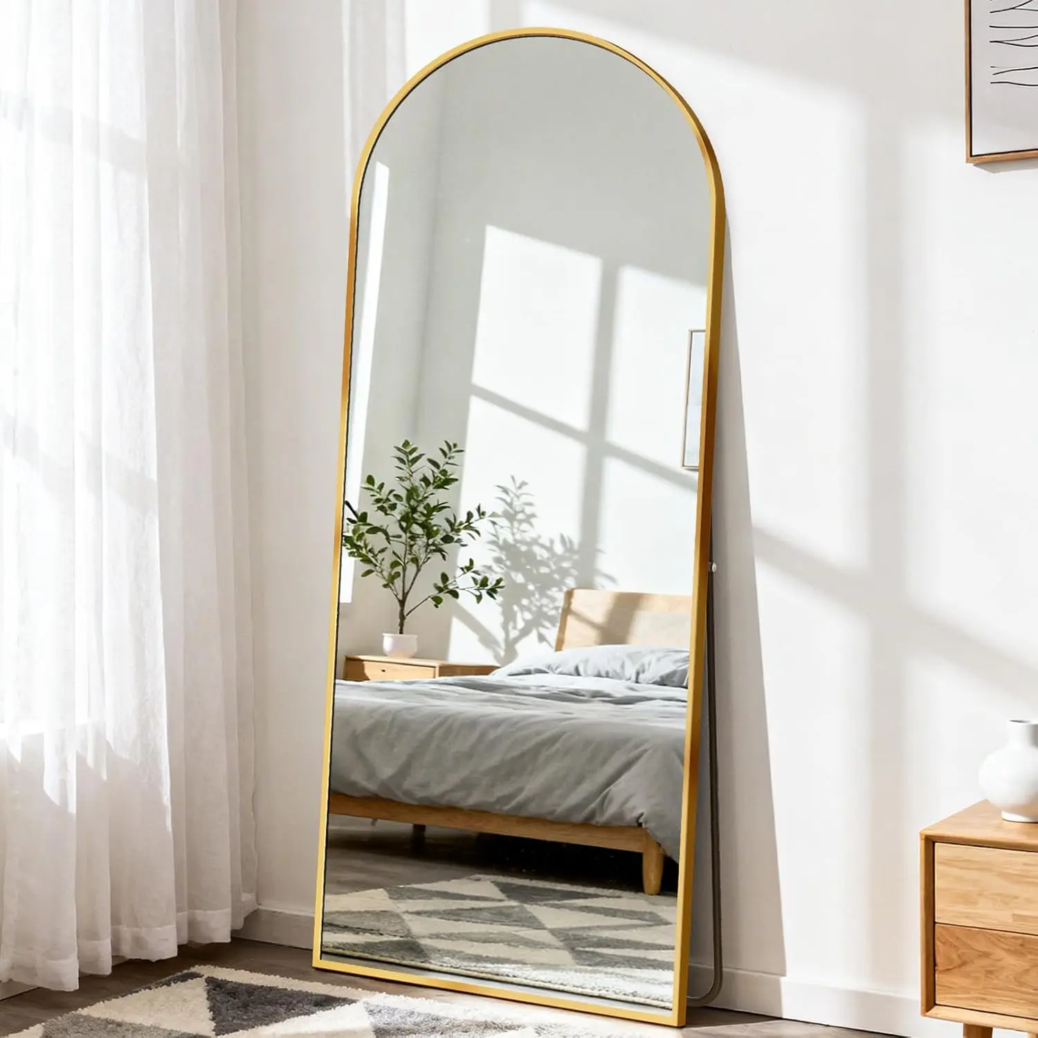 64"x21" Arched Full Length Floor Mirror, Full Body Mirror with Stand, Shatterproof Tempered Glass, Modern Aluminum Alloy Frame, Free Standing or Leaning for Home Decor, Gold