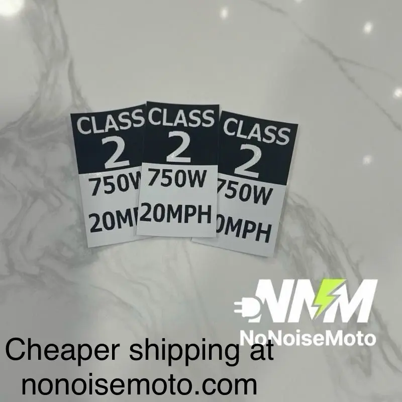 NoNoiseMoto E-Bike Legal 3pack Stickers - Class 2 750W 20MPH Decals for Electric Bicycles