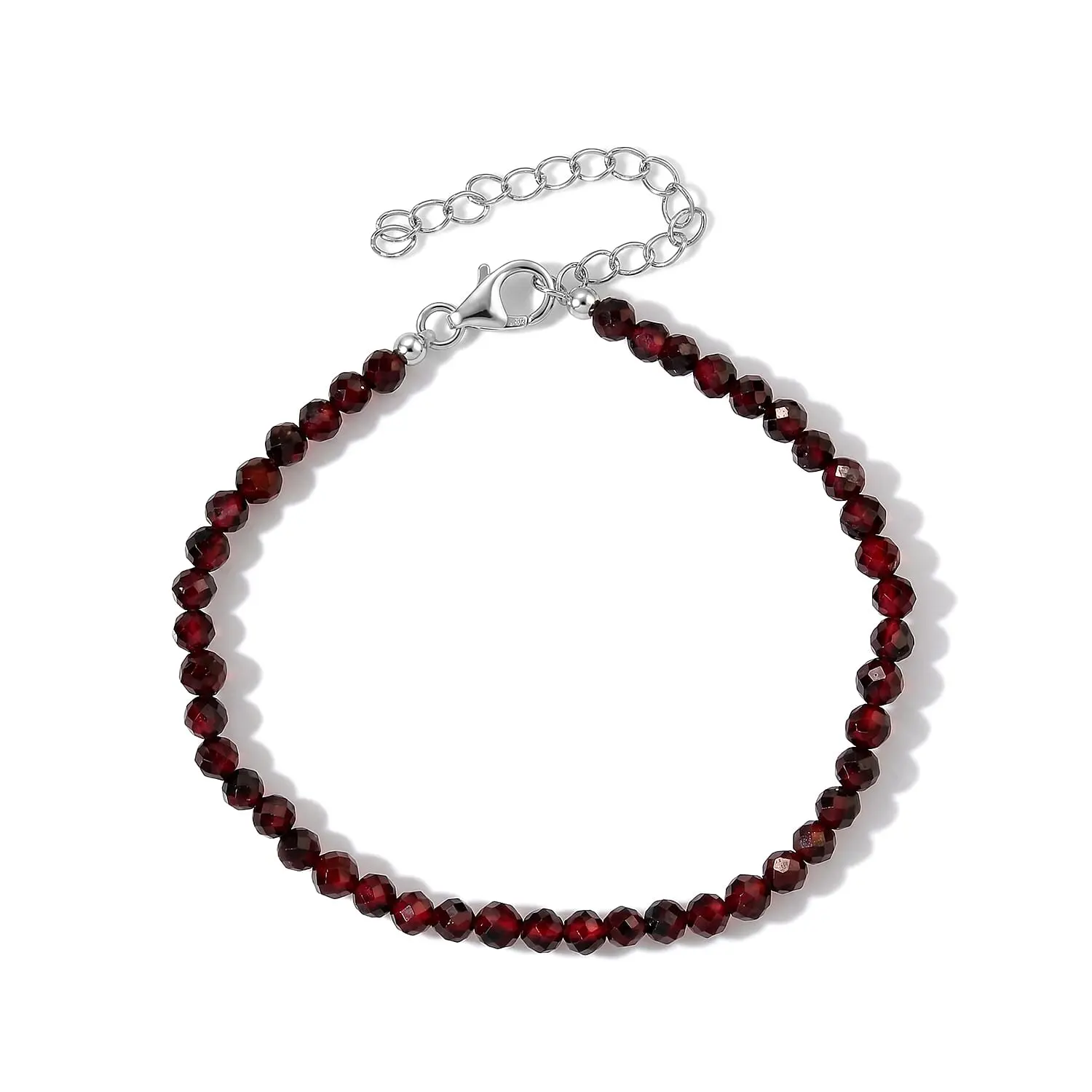 SHOP LC Garnet Beaded Bracelet 925 Sterling Silver Stackable Trendy Birthstone