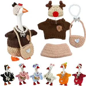 5Pcs Brown Sweater Knitted Outfits With Accessories For Magnetic Goose Key Holder Mini Desk Statue Decor
