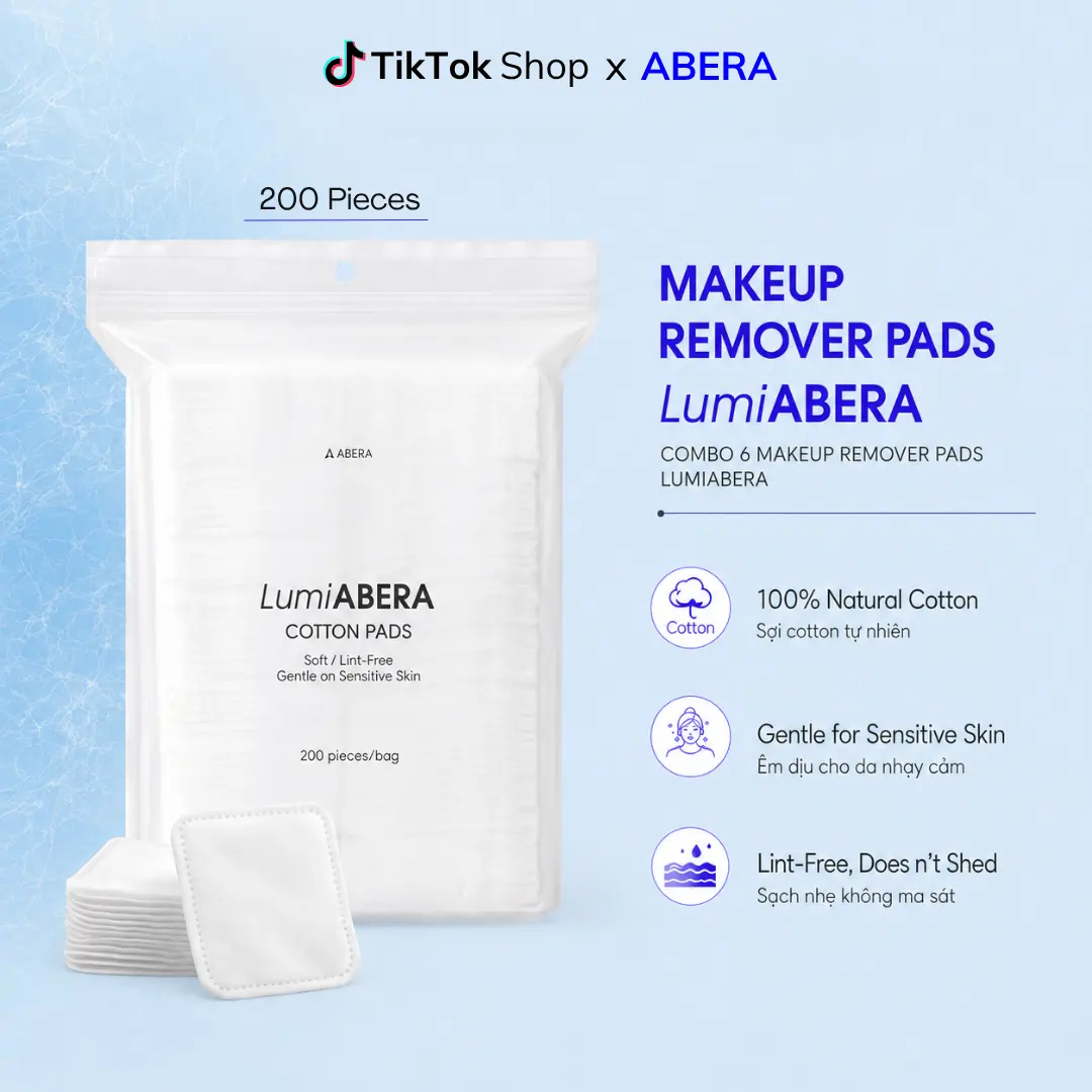 [GIFT] LumiABERA Cotton Pads FULLSIZE 200 Pieces - 3-Layer Natural Cotton - Helps Gently Cleanse, Lint-Free, Suitable for Sensitive Skin