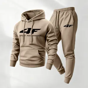 Men's 4F Printed Hoodie and Drawstring Sweatpants Set, Menswear, Casual Athletic Long Sleeve Hooded Jacket & Trousers for Fall & Winter, Men's Clothing for Daily Wear, Sportswear Indoor Outdoor, Tracksuit, Athleisure Summer Clothes