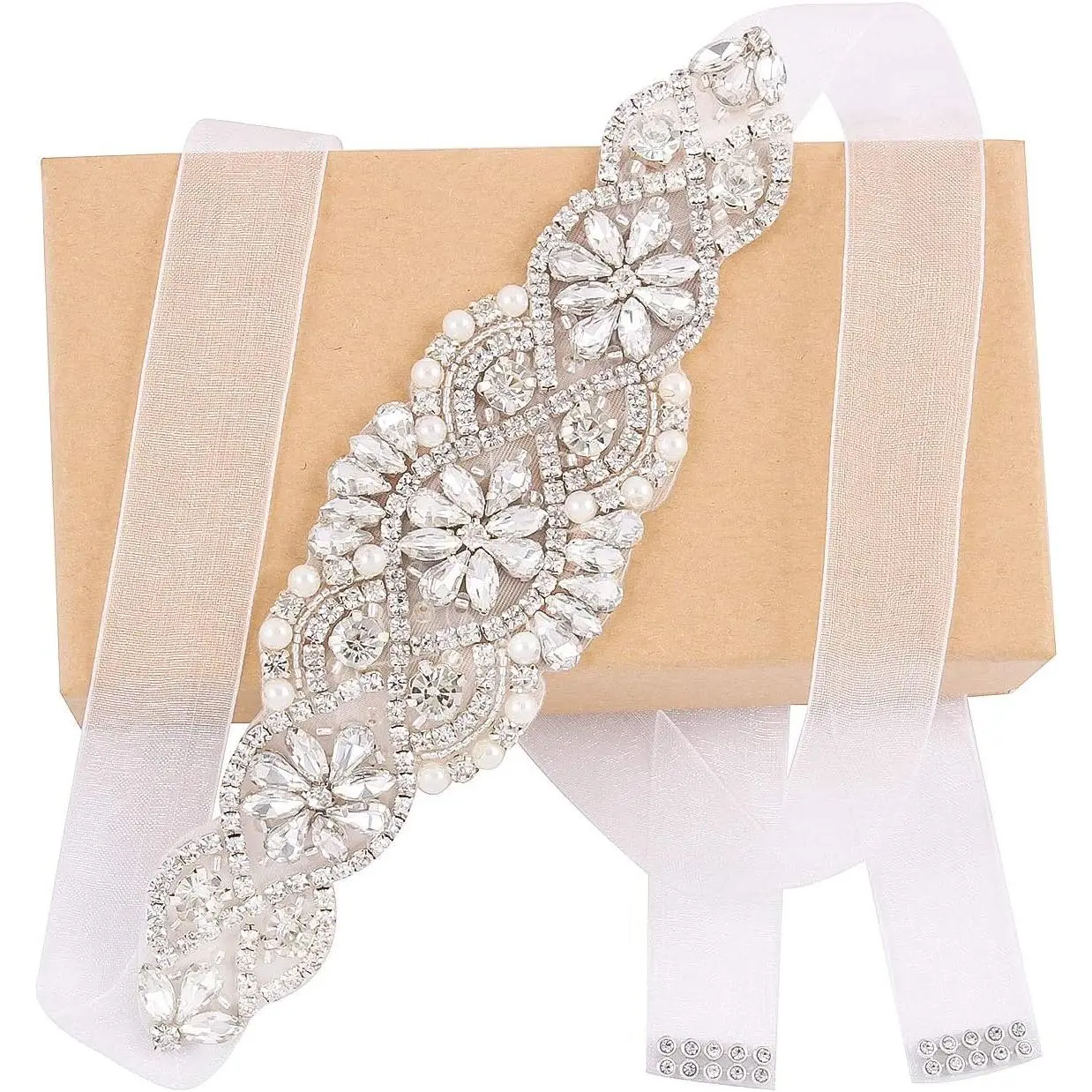 Wedding Sash Pearl Belt with Satin Ribbon Handmade Crystal Bridal Thin for Women formal Evening Dress Accessories