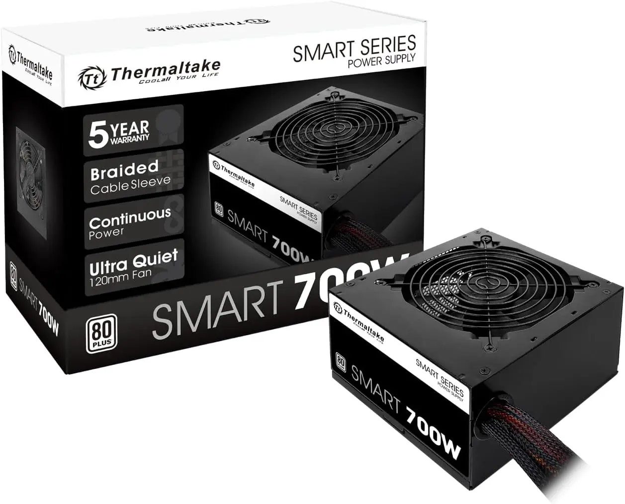 Smart 700W 80+ White Certified PSU, Continuous Power with 120mm Ultra Quiet Fan, ATX 12V V2.3/EPS 12V Active PFC Power Supply PS-SPD-0700NPCWUS-W