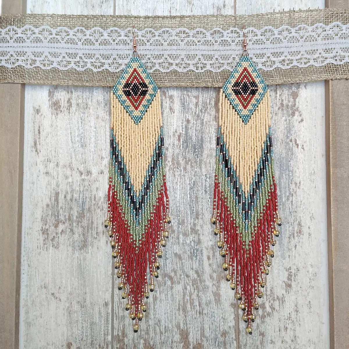 Handcrafted Beaded Earrings With Extra Long Fringe