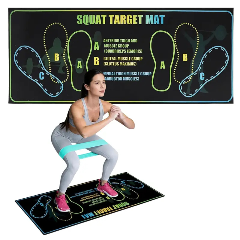 Large Squat Target Pad with Foot Position Markings 30" x 13.8" 4mm Thick Non-Slip Squat Mat for Correct Squat Form Leg Glutes Core Training Home Gym Workout Mat