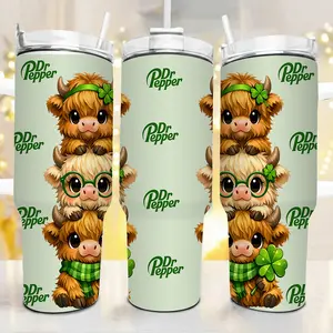 Lucky Charm Highland Cow 20oz 40o Tumbler, Saint Patrick's Day tumbler,Cute Shamrock Irish Festive Cup, Farm Animal St Patrick’s Day Drinkware