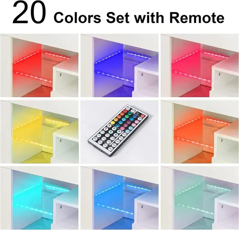 63-Inch Storage TV Cabinet with Multi-Color LED Lighting Strips Modern TV Support Shelf Organizer for Living Room