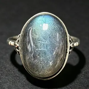 Vintage Twisted Band Labradorite Ring 14*10mm, Oxidized 925 Silver Open Adjustable Spiritual Healing Crystal Jewelry
