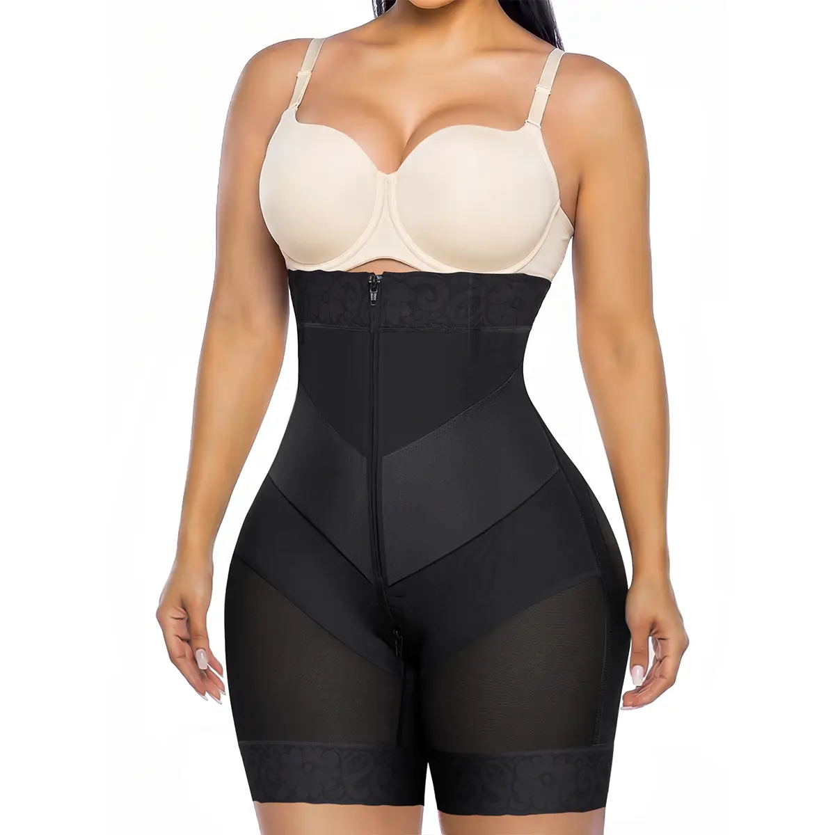 SHAPERX Tummy Control Shapewear Shorts Fajas Colombianas for Women V-Shaped Faja Body Shaper with Removable Straps, Zip-Up Easy On & Off and Crotch Zipper,clothes for back to school,first day of school outfits
