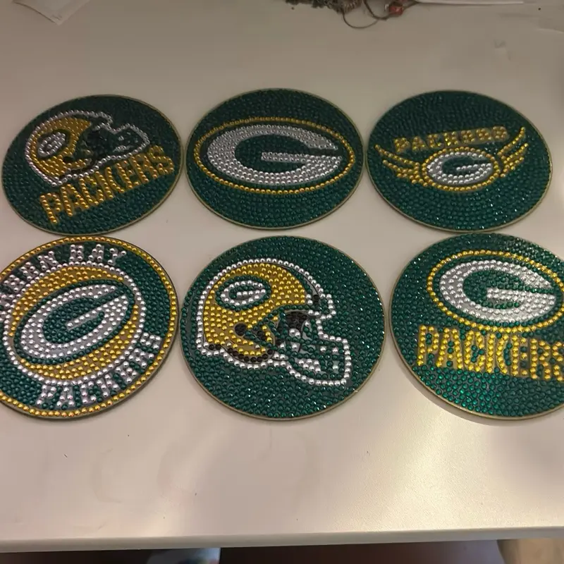 Diamond Art GreenBay Packers Coasters - Set of 6 with Team Logo and Helmet Designs