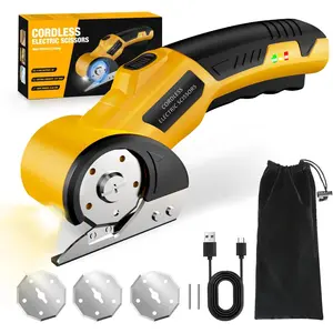 Cordless Electric ,4V Rechargeable Cardboard  Heavy Duty Scissor with Safety Lock & LED Light for Box Carpet Plastic Fabric(Yellow)