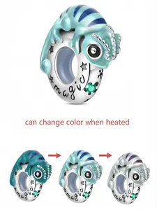 Heat Sensitive Color Changing Chameleon Bead, Plated 925 Silver Magic Lizard Charm, Fits European Bracelet Jewelry for Women