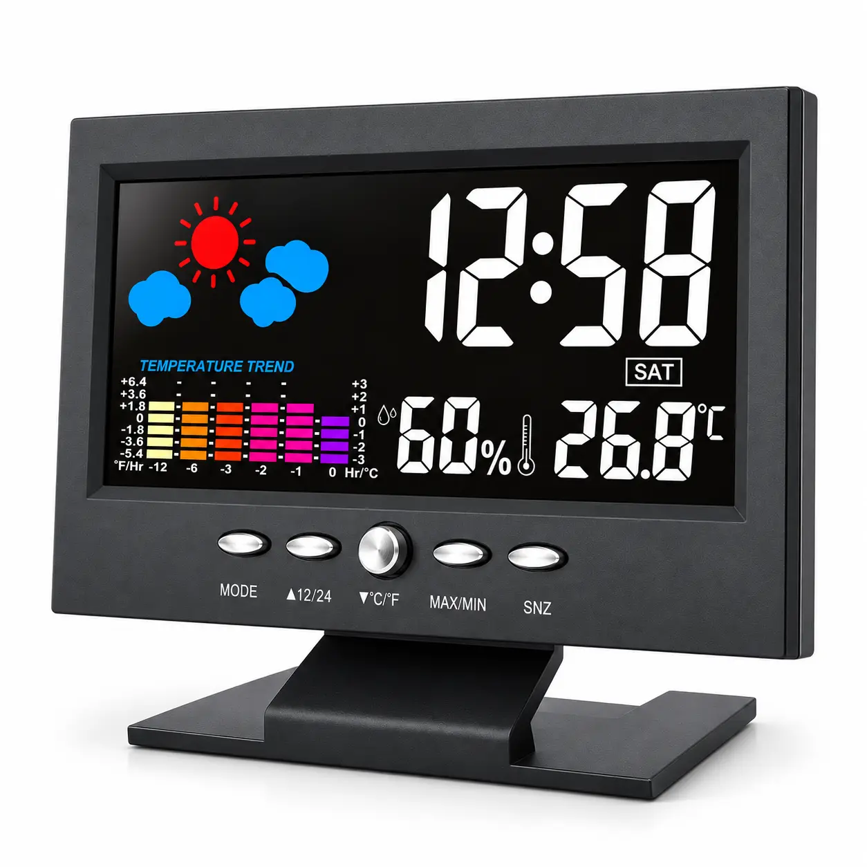 Digital Weather Station Alarm Clock with Temperature & Humidity Display, Calendar & Weather Forecast, Large LCD Desktop Clock for Bedroom, Home Office & Desk