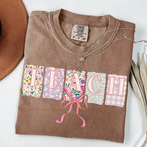 Comfort Colors Teach Shirt, Floral Teacher Tshirt, Coquette Bow Teacher T-Shirt, Springtime Teacher Tee, Easter Teacher Gift, Appreciation
