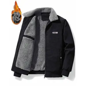 Manfinity Homme Men's Casual Corduroy Patch Detailing Thermal Lined Jacket For Autumn Winter