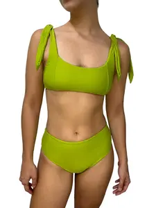Las olas Bikini - Lemon Green 2 Piece Set, Mid-Waist Bottoms, Adjustable Straps, Sports & Outdoor Swimwear summer bikini