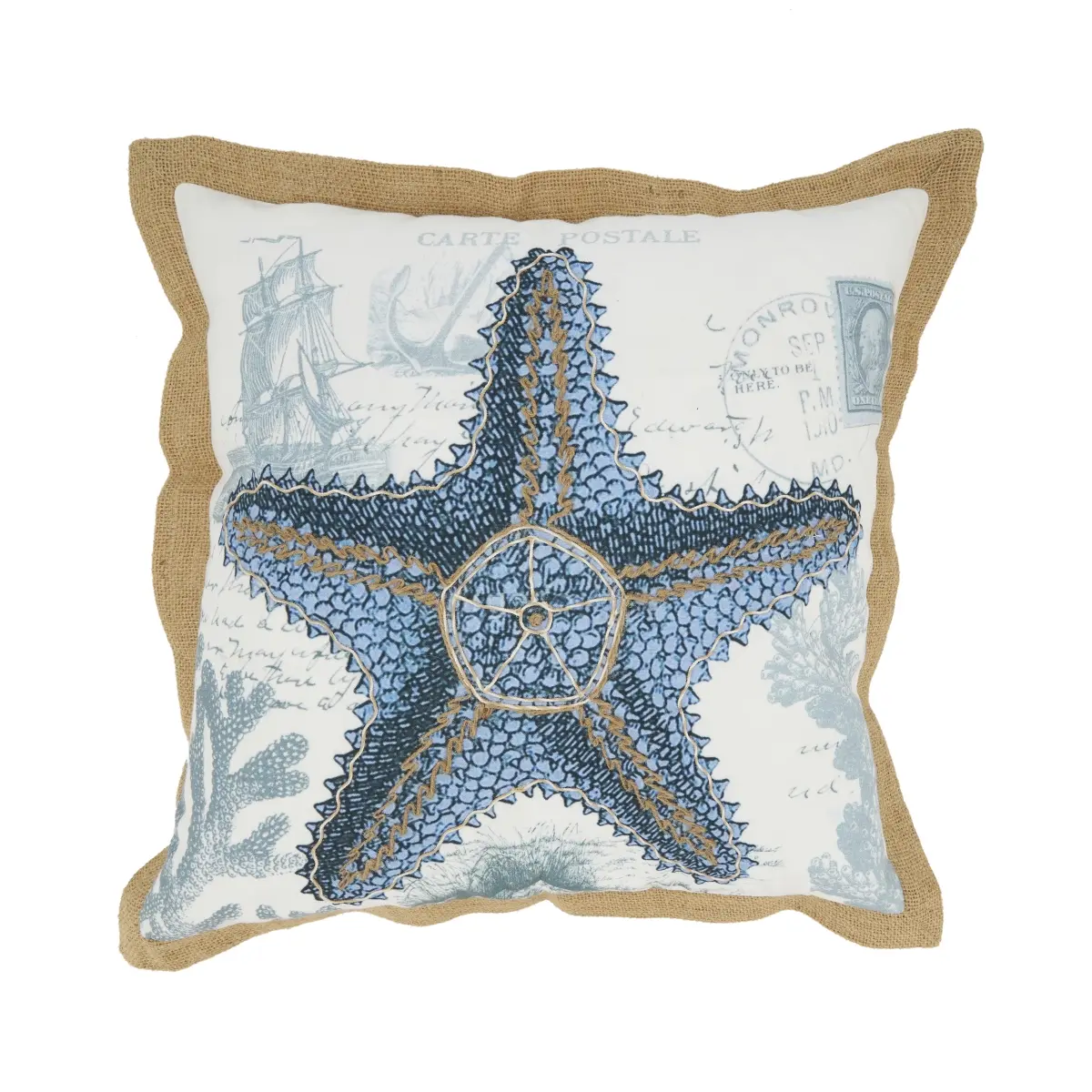 Saro Lifestyle 7428.NB18SP Coastal Outdoor Poly-Filled Starfish Pillow - Navy Blue, Beachfront Charm Accent Pillow for Outdoor Spaces