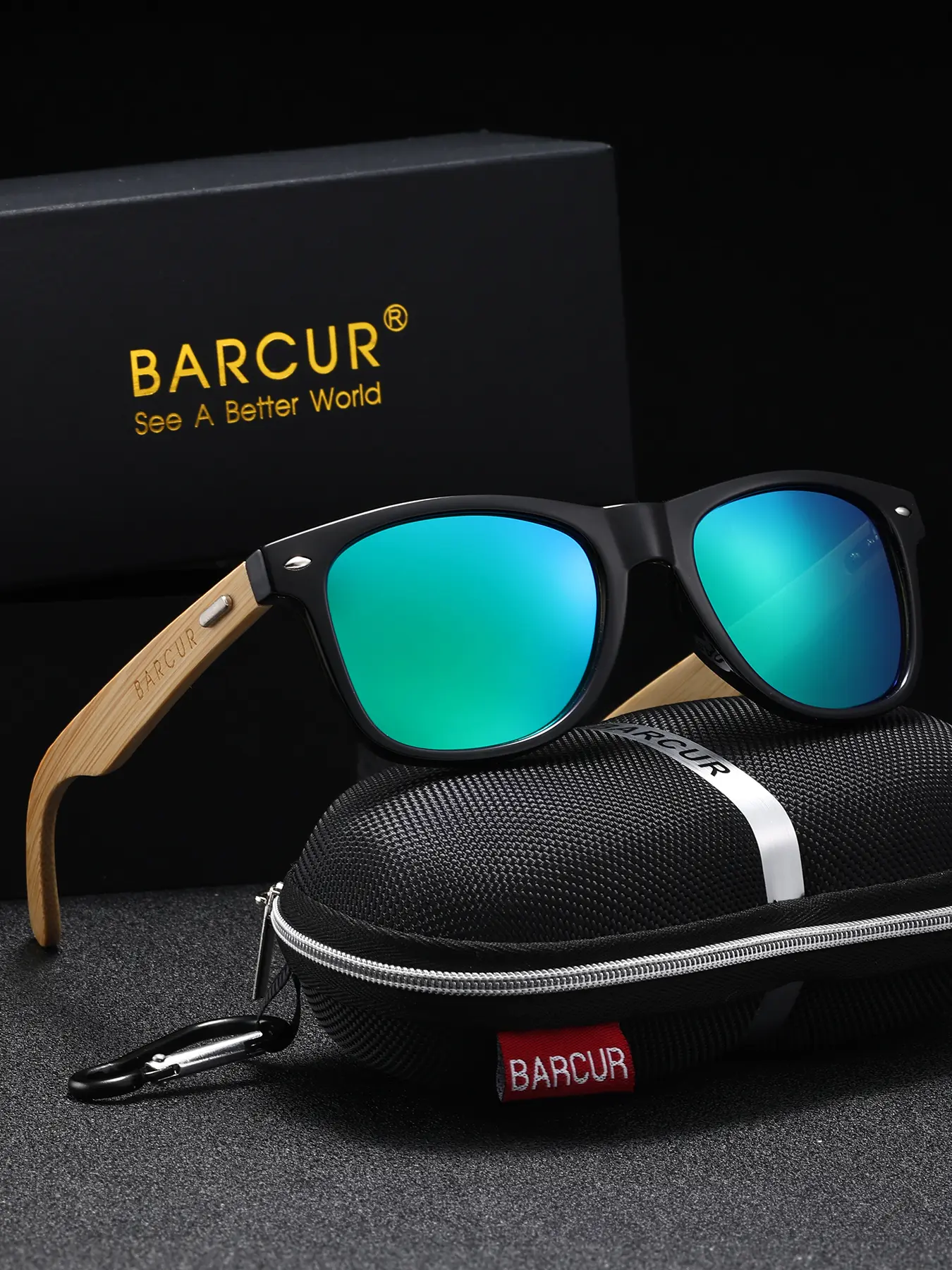 BARCUR Polarized TAC Lens Proteciton Bamboo Wood Fashion Glasses Light Weight Wooden Glasses Classic Square Eyeglasses Polarized Square Sunglasses Square Frame Sunglasses