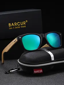 BARCUR Polarized TAC Lens  Proteciton Bamboo Wood Fashion Glasses Light Weight Wooden Glasses Classic Square Eyeglasses