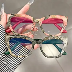 2PCS men's and women's retro square cat eye personalized printed high-definition reading glasses, simple PC material, +1.0 to +4.0 degrees, Lightweight Durable Glasses