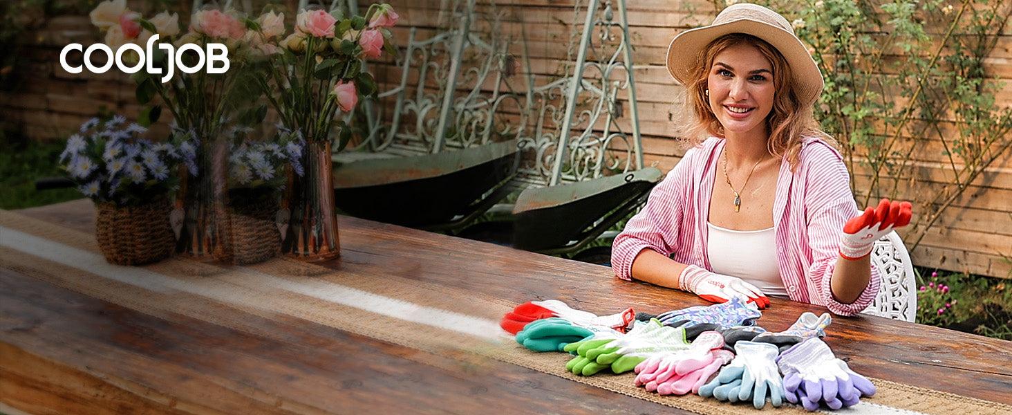 COOLJOB 2/6/10 Pairs Gardening Gloves for Women Ladies, Breathable Rubber Coated for Yard Garden, Lavender Purple & Green Apple