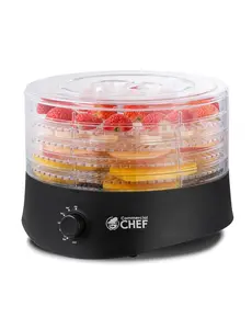 Commercial Chef Food Dehydrator, Five 9.25” BPA-Free Plastic Trays, Dehydrates and Dries Meat, Fruit, Veggies and Jerky, 280W Dehydration Machine, Adjustable Thermostat, CCD100B6, Black