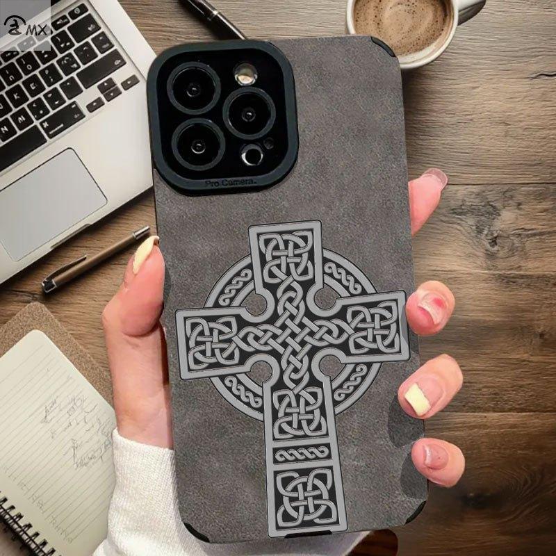 Phone Case - Celtic Cross Pattern Design Suitable for iPhone 17 16 15 14 13 12 11 PRO MAX PLUS, AIR and iPhone X XS MAX, Shockproof and Anti-drop Phone Case, Perfect Holiday Gift for Friends and Family