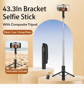 45 Inch Retractable Selfie Stick Professional Floor Tripod For Live Streaming, With Wireless Remote, 360° Rotation, Stable Anti-shake Design. Ideal For Travel Vlogs & Outdoor Live Streaming. Compatible With IPhone/Android Smartphones