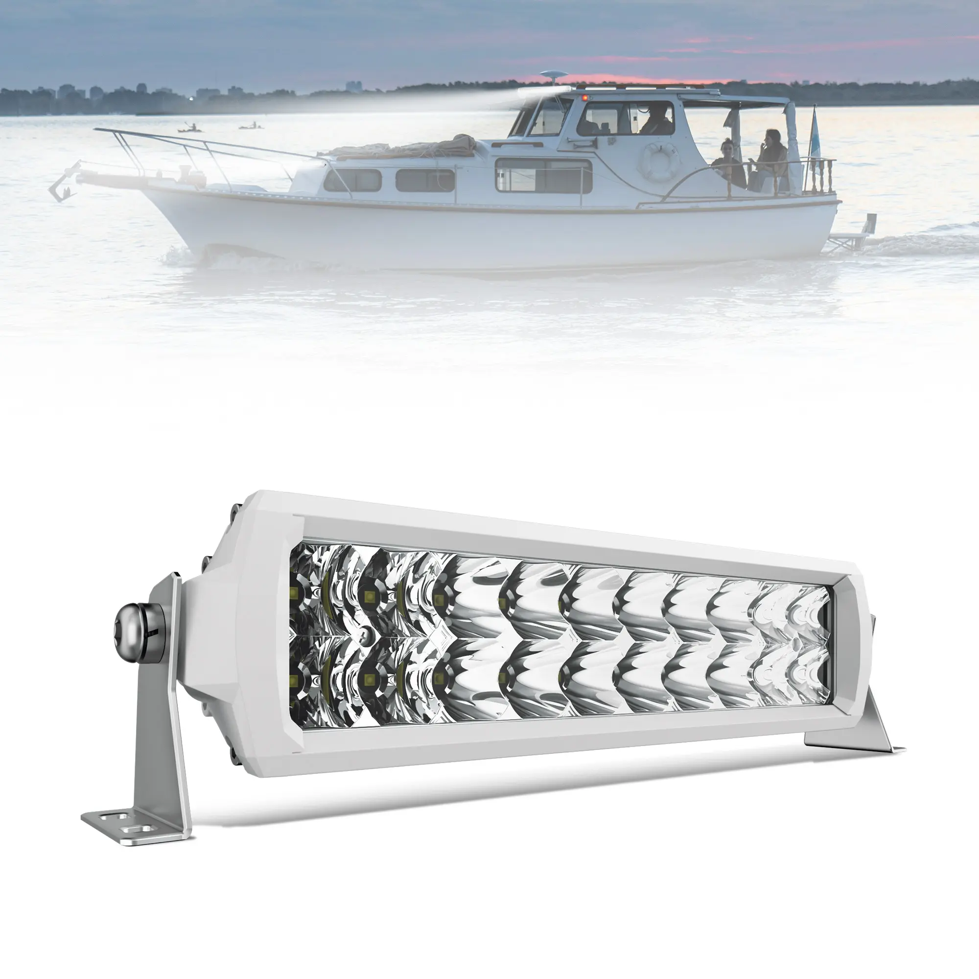 4WDKING White LED Light Bar - 100W, DC 12V, IP68-IP69 Waterproof, Dual Row Flood-Spot Dual Beam Off Road Accessories for Pickup 4x4 Truck