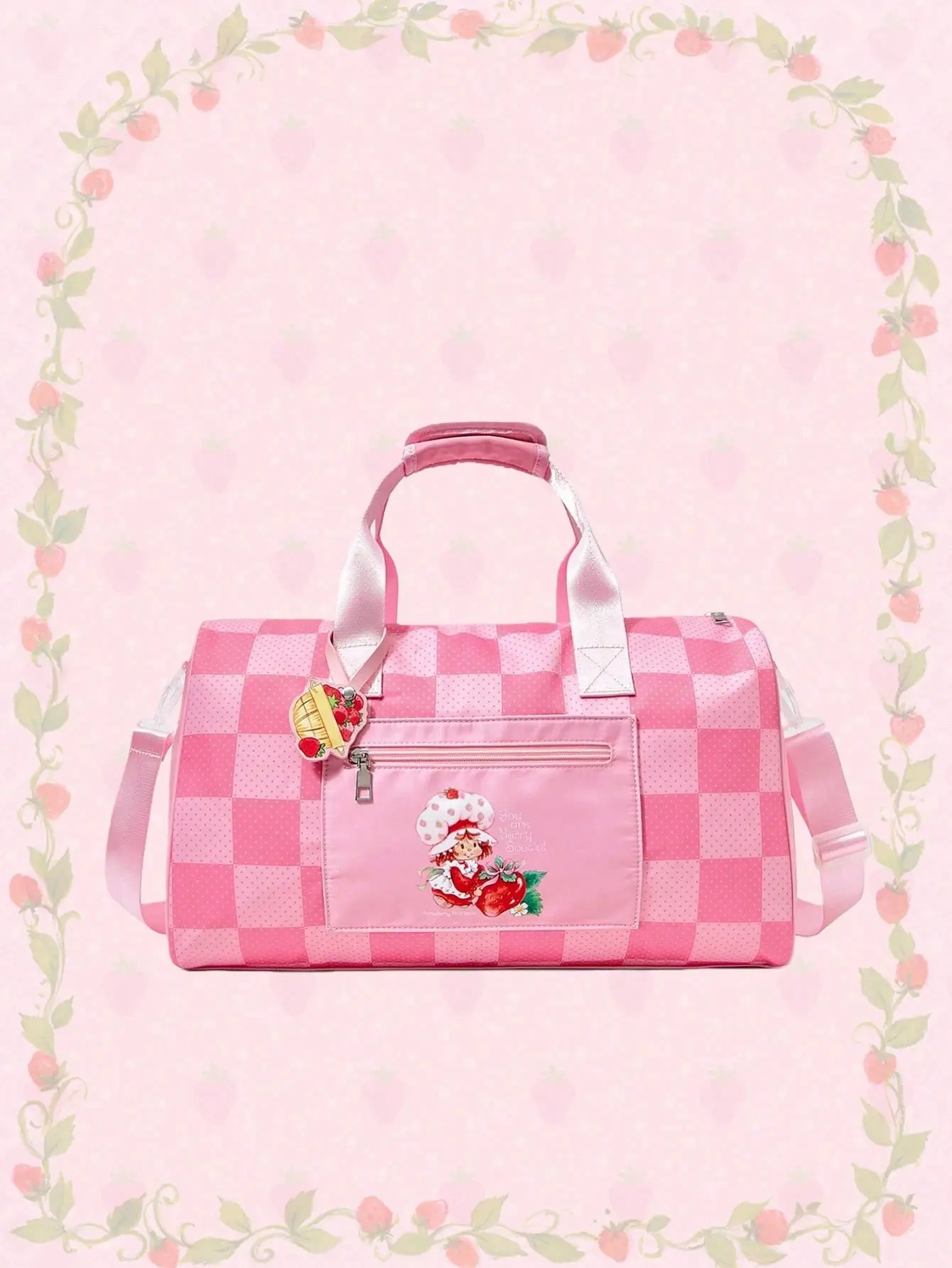 Strawberry Shortcake Pink Strawberry Cartoon Print Travel Handbag, Suitable For Fitness, Travel, Large Capacity Messenger Bag